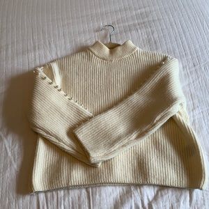 H&M Cropped Mock Neck Sweater with Pearl Detail